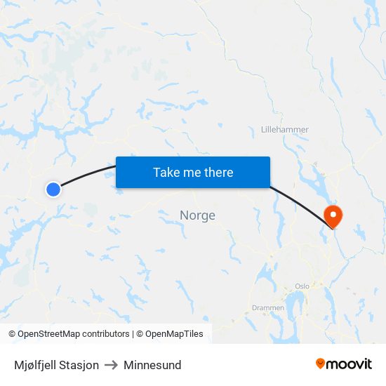 Mjølfjell Stasjon to Minnesund map