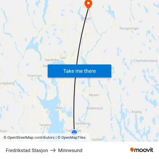 Fredrikstad Stasjon to Minnesund map