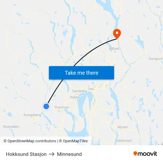 Hokksund Stasjon to Minnesund map