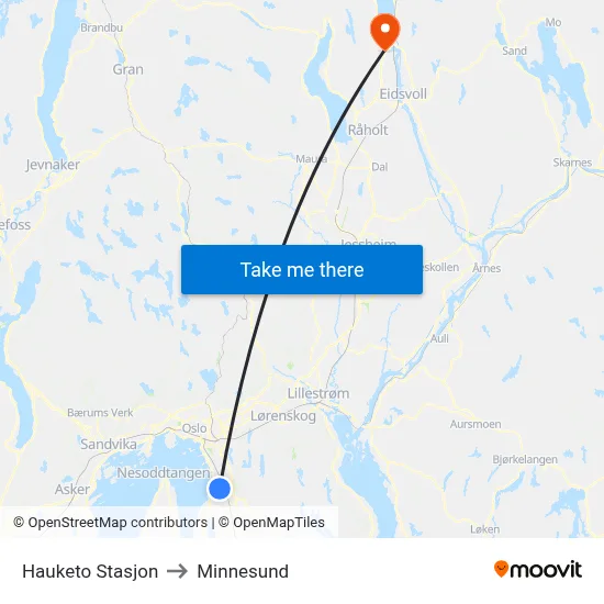 Hauketo Stasjon to Minnesund map