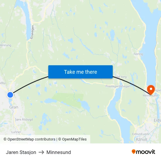 Jaren Stasjon to Minnesund map