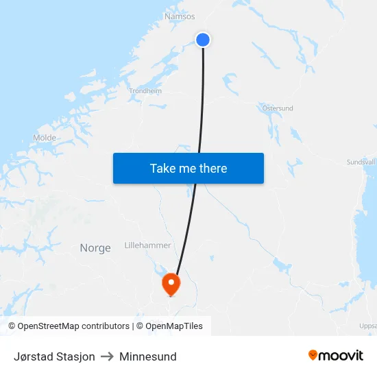 Jørstad Stasjon to Minnesund map