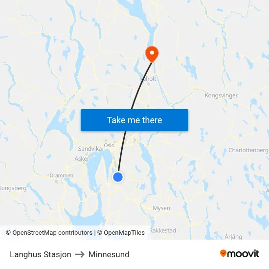 Langhus Stasjon to Minnesund map