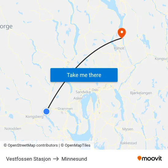 Vestfossen Stasjon to Minnesund map