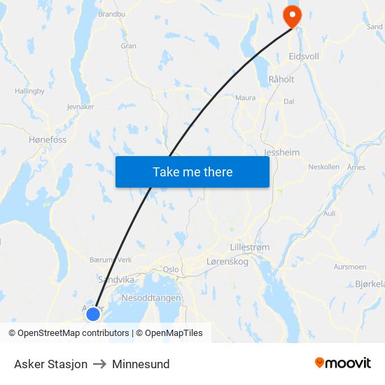 Asker Stasjon to Minnesund map
