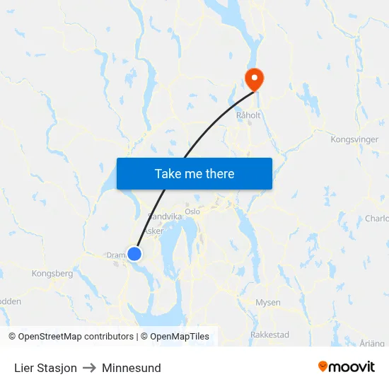 Lier Stasjon to Minnesund map