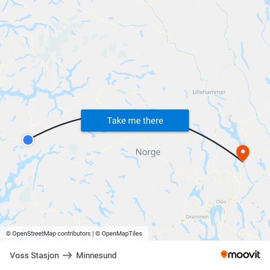 Voss Stasjon to Minnesund map