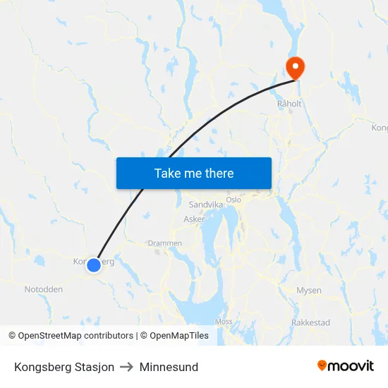 Kongsberg Stasjon to Minnesund map