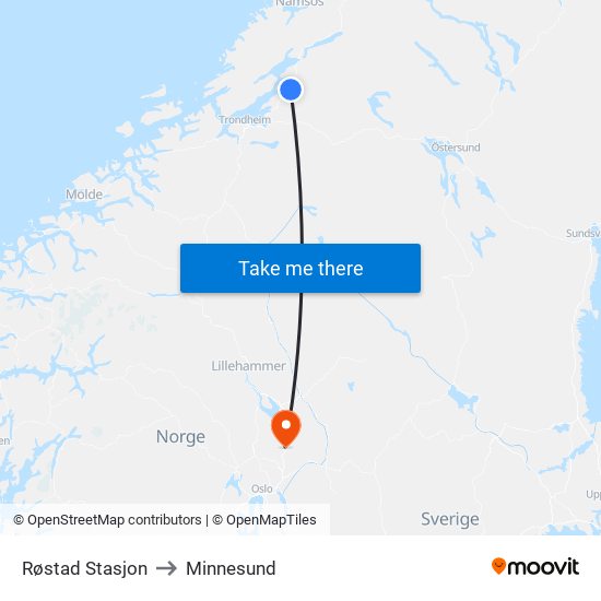 Røstad Stasjon to Minnesund map