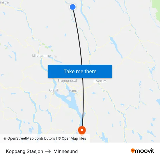 Koppang Stasjon to Minnesund map