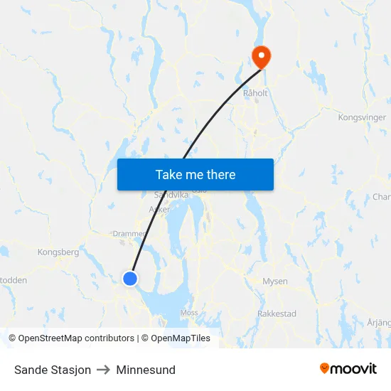 Sande Stasjon to Minnesund map