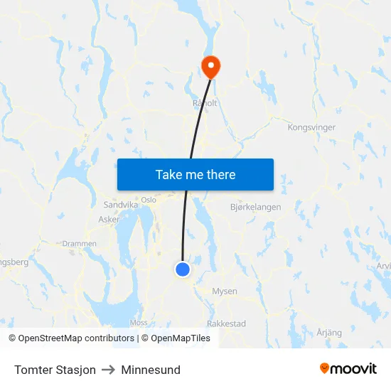 Tomter Stasjon to Minnesund map