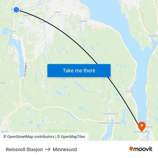 Reinsvoll Stasjon to Minnesund map