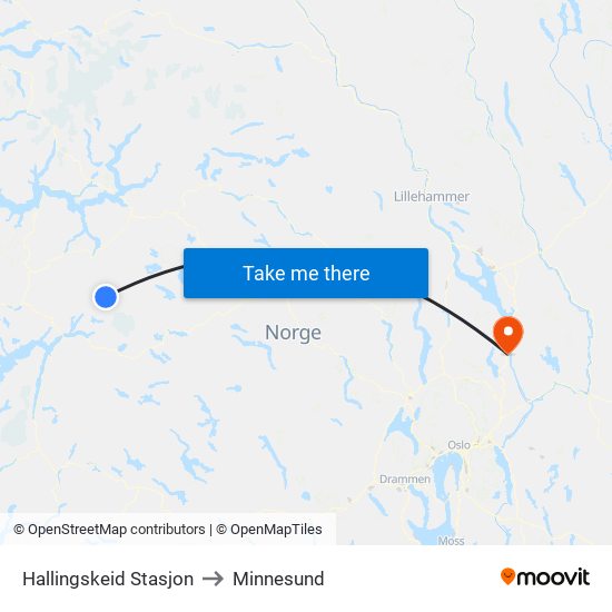 Hallingskeid Stasjon to Minnesund map