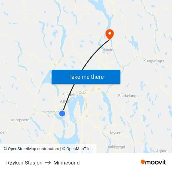 Røyken Stasjon to Minnesund map