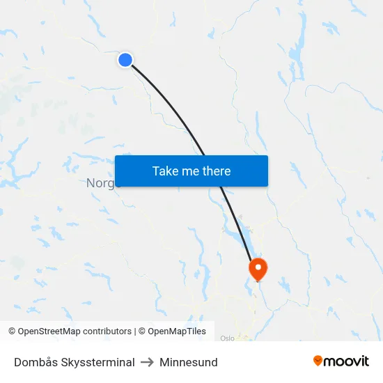 Dombås Skyssterminal to Minnesund map