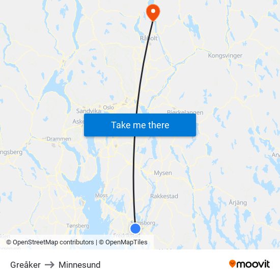 Greåker to Minnesund map