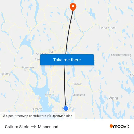 Grålum Skole to Minnesund map