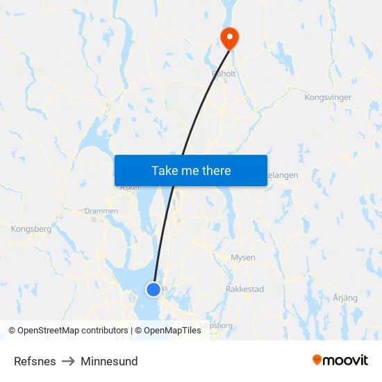 Refsnes to Minnesund map