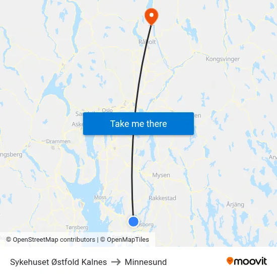 Sykehuset Østfold Kalnes to Minnesund map