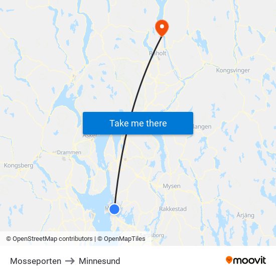 Mosseporten to Minnesund map