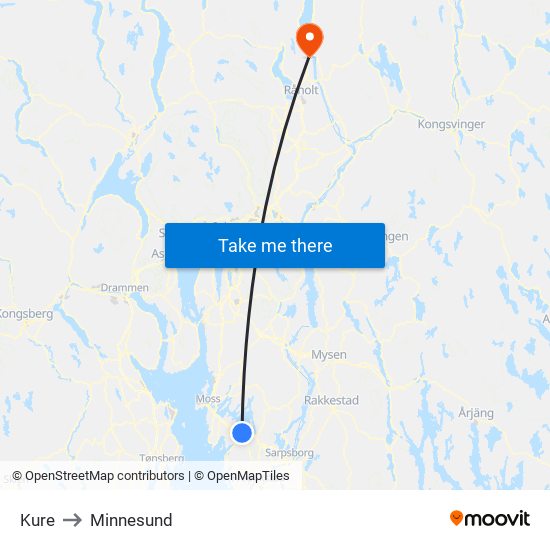 Kure to Minnesund map