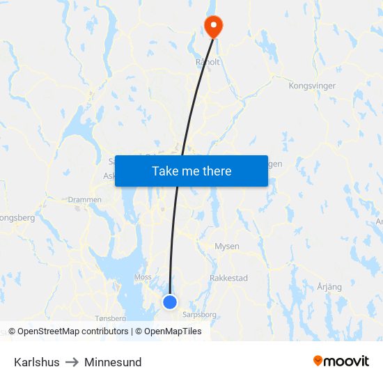 Karlshus to Minnesund map