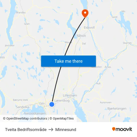 Tveita Bedriftsområde to Minnesund map