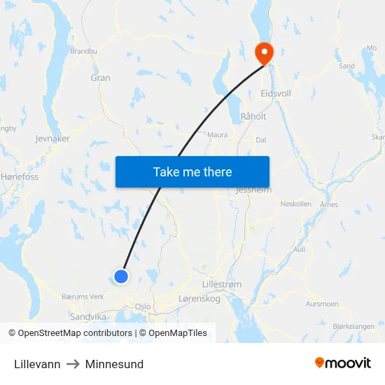 Lillevann to Minnesund map