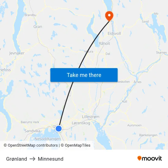 Grønland to Minnesund map