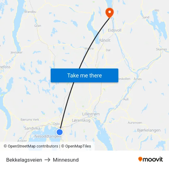 Bekkelagsveien to Minnesund map