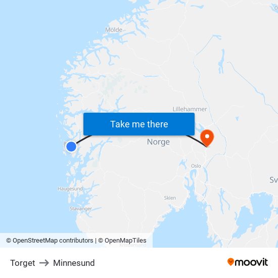 Torget to Minnesund map