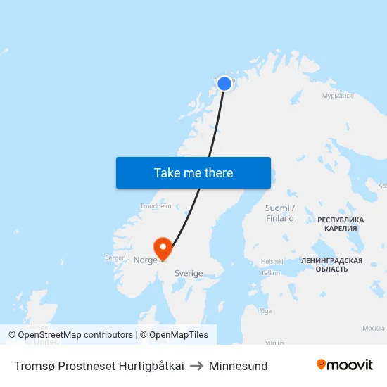 Tromsø Prostneset Hurtigbåtkai to Minnesund map