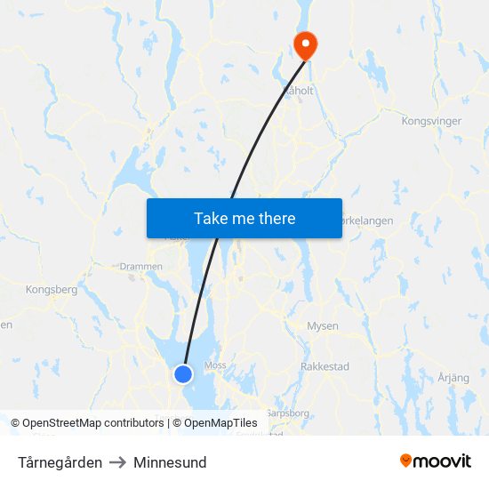 Tårnegården to Minnesund map