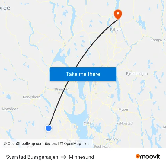 Svarstad Bussgarasjen to Minnesund map