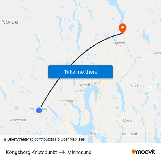Kongsberg Knutepunkt to Minnesund map