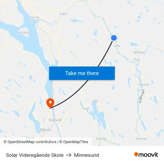 Solør Videregående Skole to Minnesund map