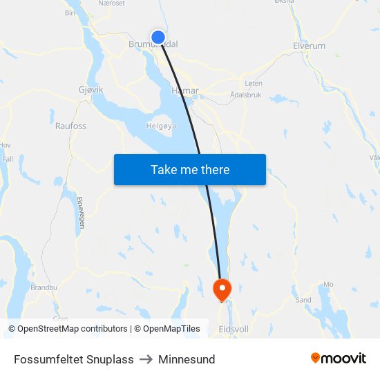 Fossumfeltet Snuplass to Minnesund map