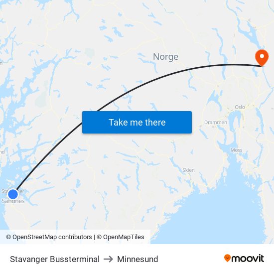 Stavanger Bussterminal to Minnesund map