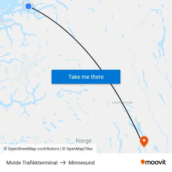 Molde Trafikkterminal to Minnesund map