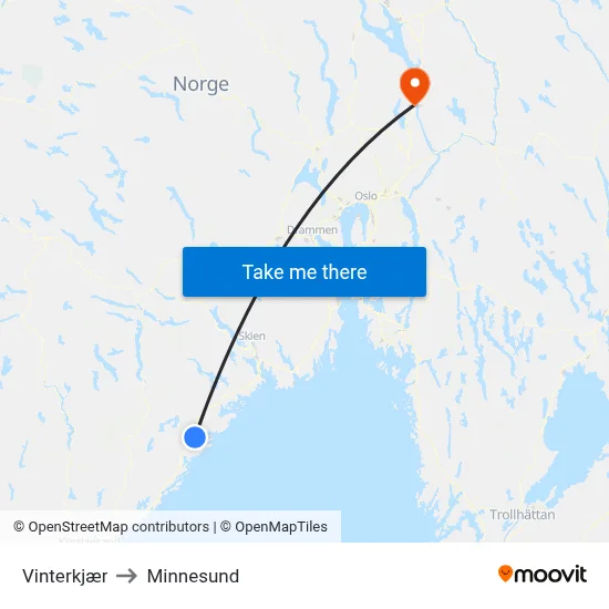 Vinterkjær to Minnesund map