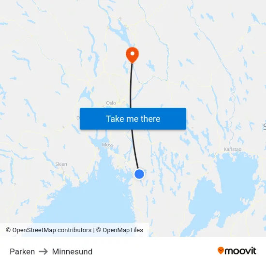 Parken to Minnesund map