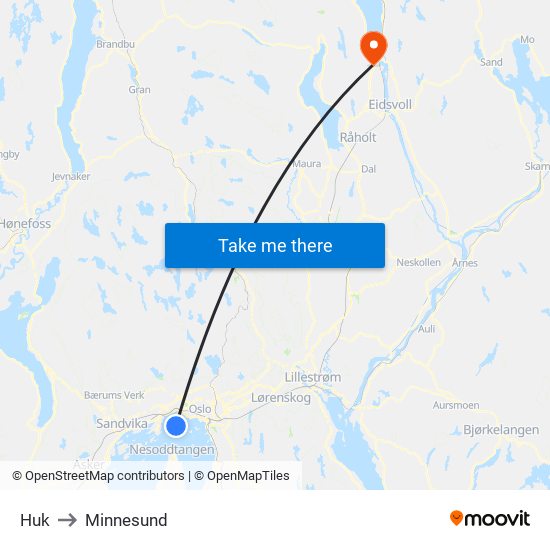 Huk to Minnesund map