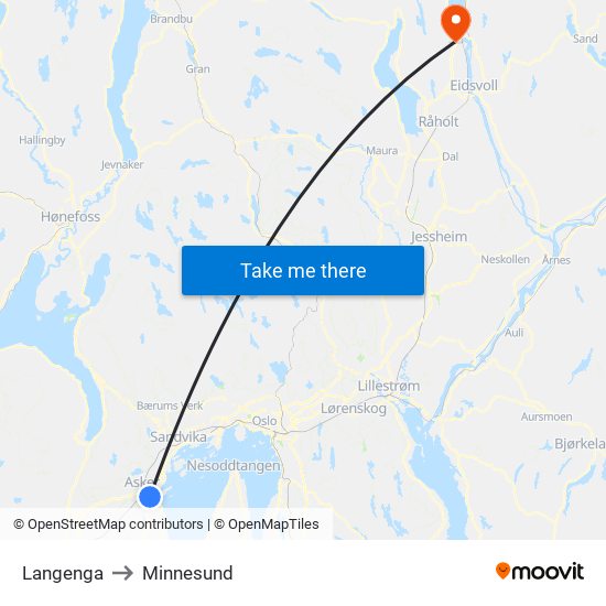 Langenga to Minnesund map