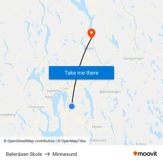 Bøleråsen Skole to Minnesund map