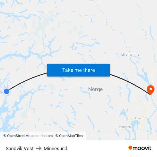 Sandvik Vest to Minnesund map