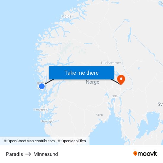 Paradis to Minnesund map