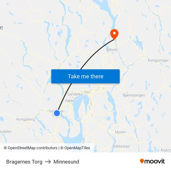 Bragernes Torg to Minnesund map