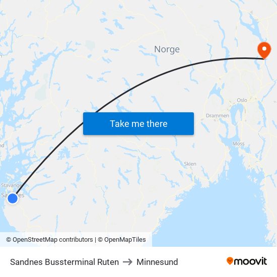 Sandnes Bussterminal Ruten to Minnesund map