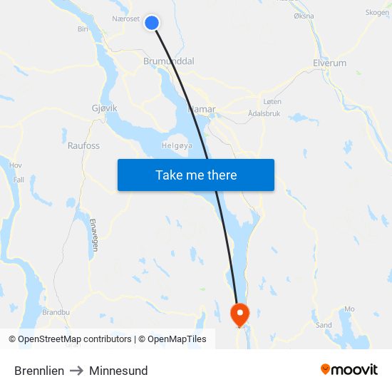 Brennlien to Minnesund map